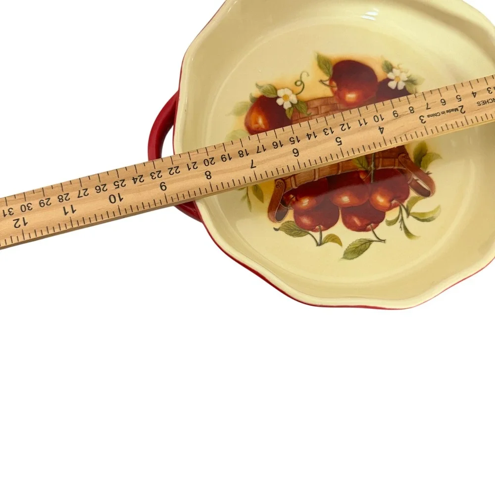 Huabo Apple Basket Pie Dish 9.5in Red Scalloped Ceramic Bakeware